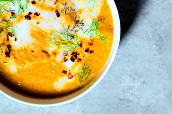 Fine fennel, carrot & coconut soup with Parmesan crisps